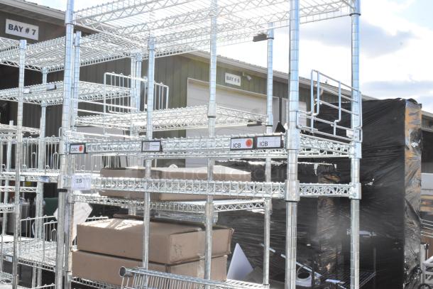 Chrome finish 4 tier wire shelving unit, excellent condition. Buyer must dismantle. Consider freight charges.