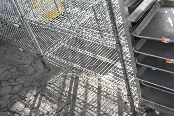 Chrome finish 6 tier wire shelving unit, durable metal, multiple trays, must dismantle for transport, freight charges apply.