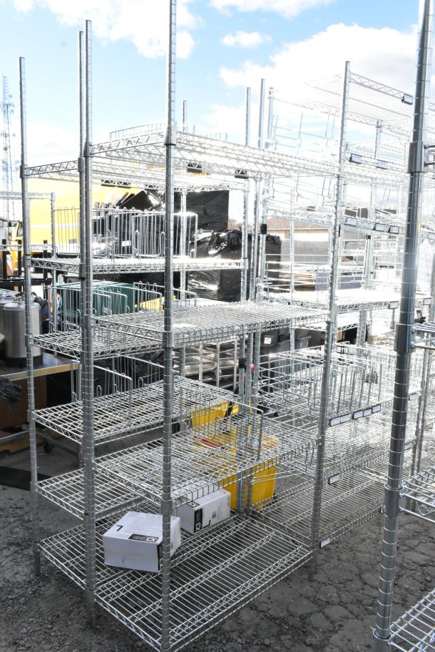 Chrome finish 4 tier wire shelving unit. Used condition. Buyer must dismantle. Consider freight charges for shipping.