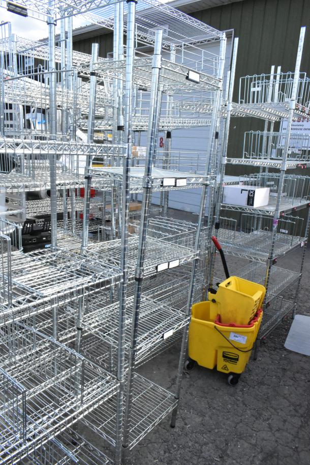 Chrome finish 6-tier wire shelving unit, sturdy design, buyer dismantle required, consider freight charges.