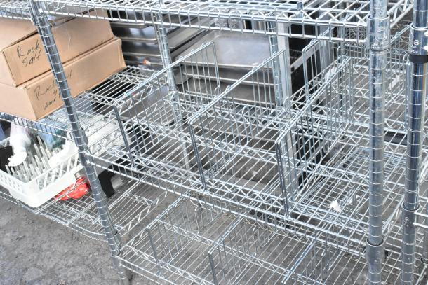 Chrome finish 6-tier wire shelving unit, used; tags indicate "Rock Salt." Buyer must dismantle. Consider freight charges.