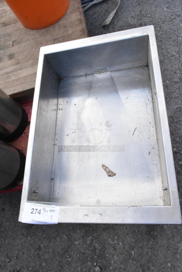 Metal bin on legs with rectangular opening, visible wear and marks. Auction tag reads "274, 1/1 qty, PCIauctions.com".