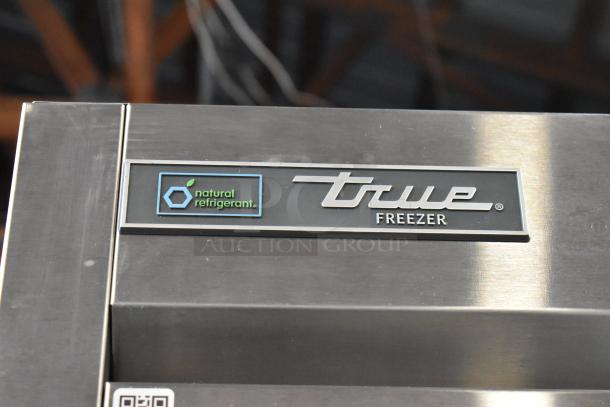 2022 True T-23F-HC stainless steel single door freezer, featuring natural refrigerant label, poly coated racks.