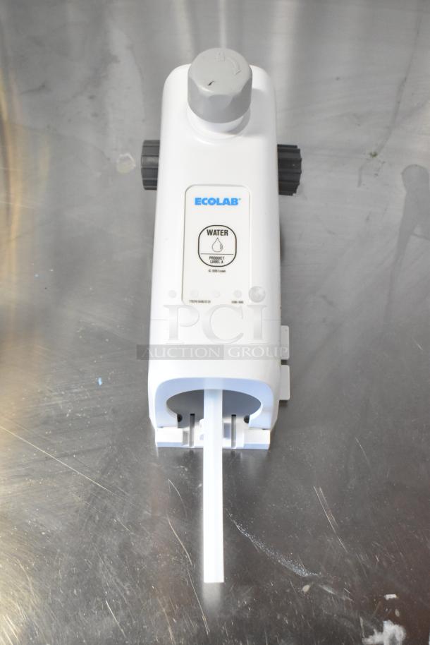 Ecolab LDS-AIR GAP Water Bucket Dispenser, white plastic, visible water label, in good condition, minor scuffs.