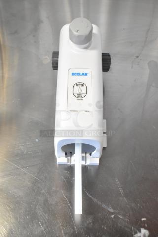 Ecolab LDS-AIR GAP Water Bucket Dispenser, white plastic, visible water label, in good condition, minor scuffs.