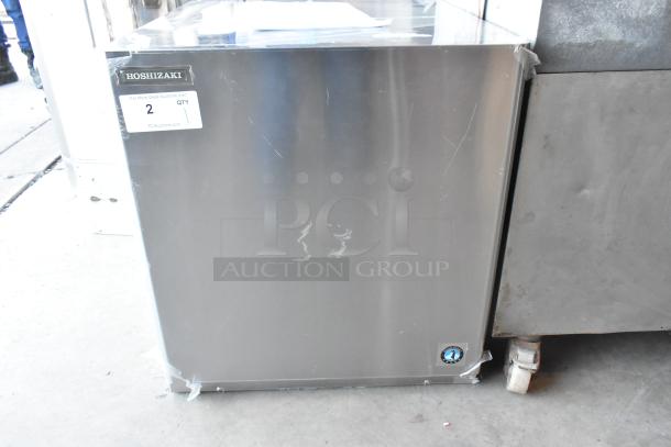BRAND NEW 2024 Hoshizaki KMD-410MAJ stainless steel ice head with visible scratches on Manitowoc ice bin, 115V, 1 Phase.