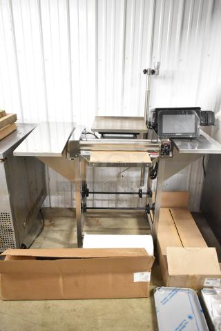 Hobart HWS-4C metal commercial hand wrap station with hot plate and label printing scale, 120V, 1 phase, excellent condition.