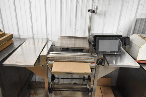 Hobart HWS-4C metal commercial hand wrap station with hot plate and label printing scale, 120V, 1 phase, excellent condition.