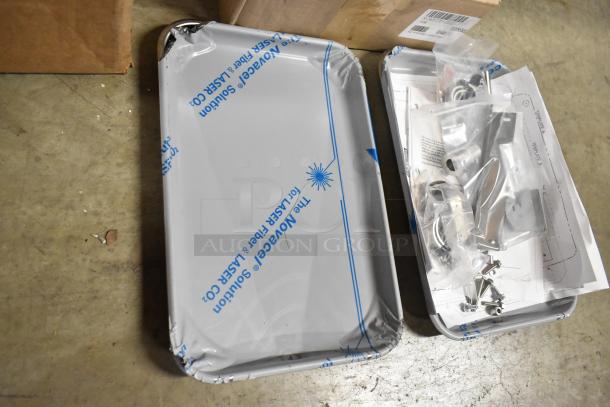 Hobart HWS-4C hand wrap station components, new condition. Includes metal trays and hardware, 120V, 1 Phase.