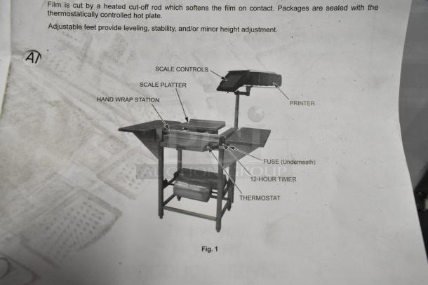 Hobart HWS-4C metal floor hand wrap station, features label printing scale, 120V, 1 phase, includes thermostat and 12-hour timer.