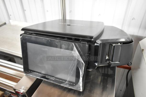 Hobart HWS-4C metal commercial hand wrap station with black hot plate and Hobart label printing scale, 120V, 1 phase.