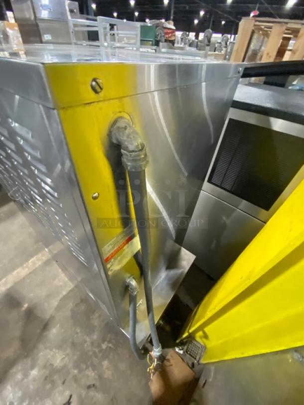 Market Forge ETP10E stainless steel dual compartment convection steamer, 480V 3 phase, on legs, vent pipe visible.