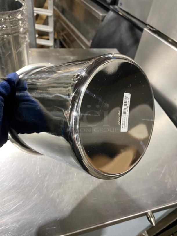 Winco Stainless Steel 4.25 Quart Bain Marie, Model BAM-4.25, new condition, barcode label visible on base.