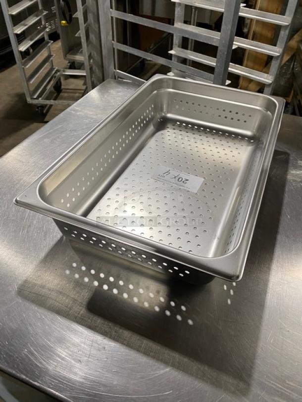 NEW Browne stainless steel perforated steamtable pan, Model 22114. Excellent condition, durable, ideal for commercial use.