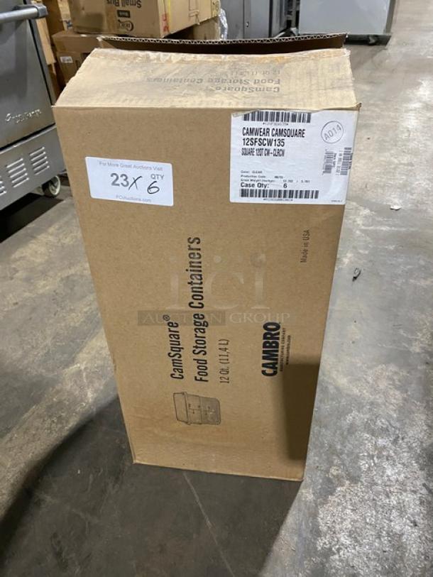 NEW Cambro CamSquare 12 Quart Food Storage Container in box, clear commercial series, model 12SFSCW135, 2X bid offer.