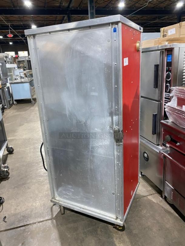 Cres-Cor 131-UA-11 heated holding cabinet, stainless steel, red door, on casters. Includes pan racks, 120V 1 Phase.