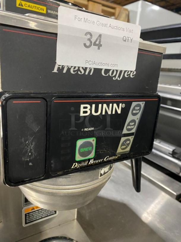 Bunn CDBCP35 commercial coffee brewer, stainless steel, electric with 2 top warmers, digital controls, SN: CDBC054438.