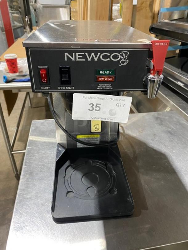 Newco ACE-TC Commercial Coffee Brewer, stainless steel, electric, with hot water dispenser, model ACE-TC, SN: A00230010.