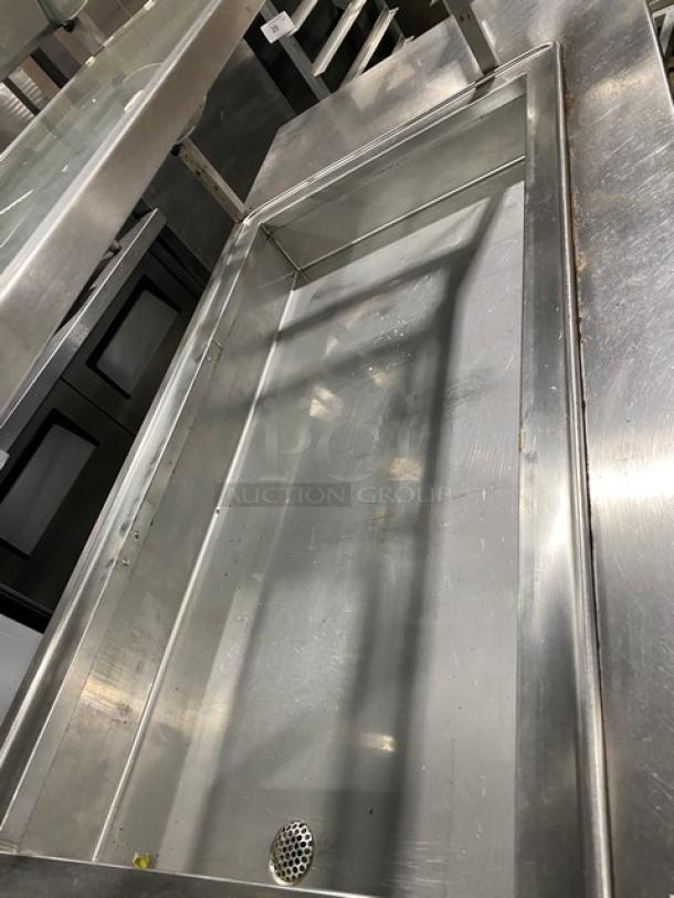 Atlas Metal stainless steel cold food/salad bar, single well, foldable tray slide, double-tier sneeze guard, on casters, SN: 6756-95, 115V.