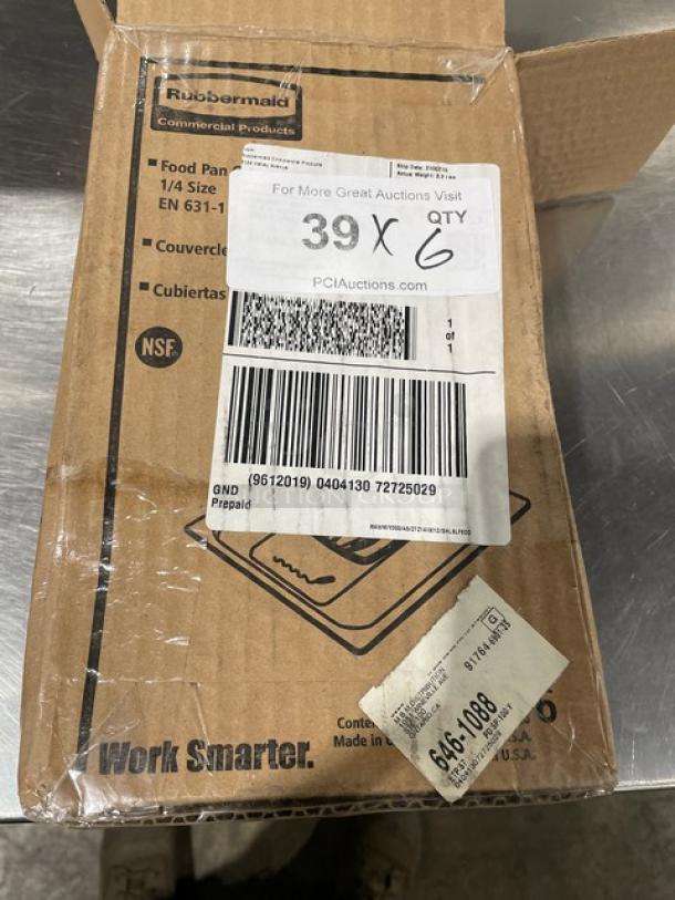 Rubbermaid Commercial Amber Insert Pan with handled-notched lid. Model FG214P86AMBR, new in original packaging.