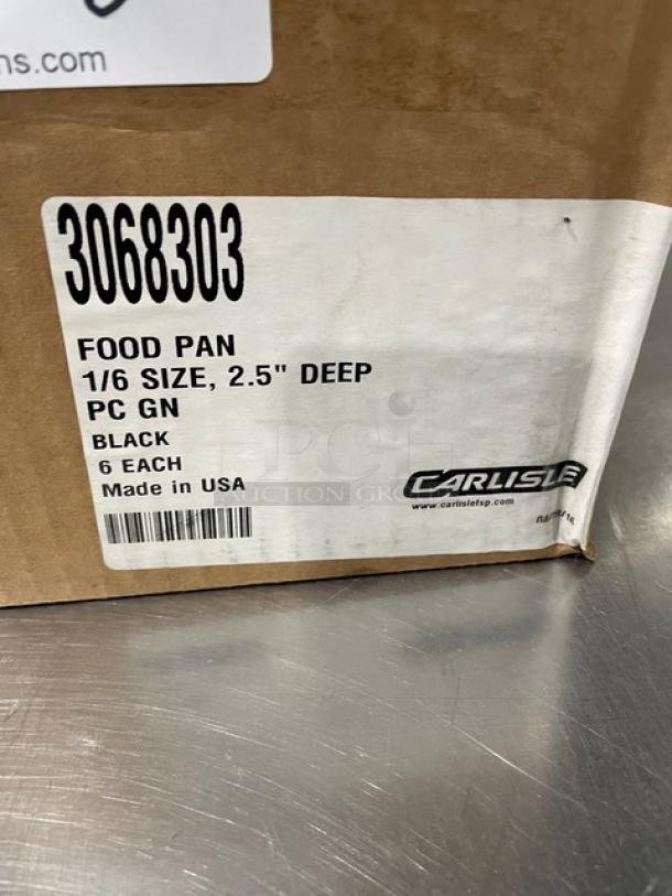 Carlisle Commercial Black 1/6-Size 2.5" Deep Food Pan, Model 3068303, new in box, made in USA.