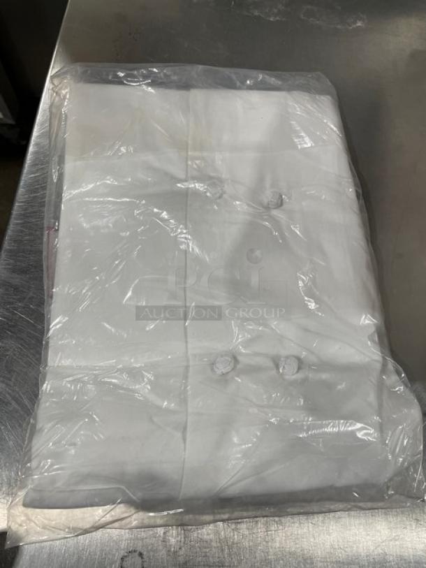 New Chefwear white women's chef jacket, size L, model CW4430CW40, in original packaging, pristine condition.