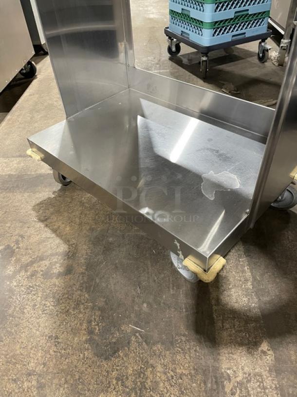 Atlas Metal Model TC2S stainless steel tray and silver cart on casters, open style, commercial-grade, good condition.
