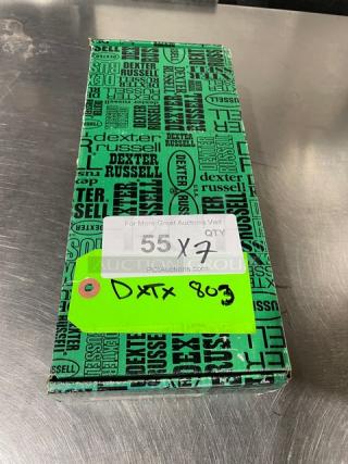 Dexter Russell Prodex Series knife box, model PDSH131-6ST, labeled "55 x 7," on a metal surface.