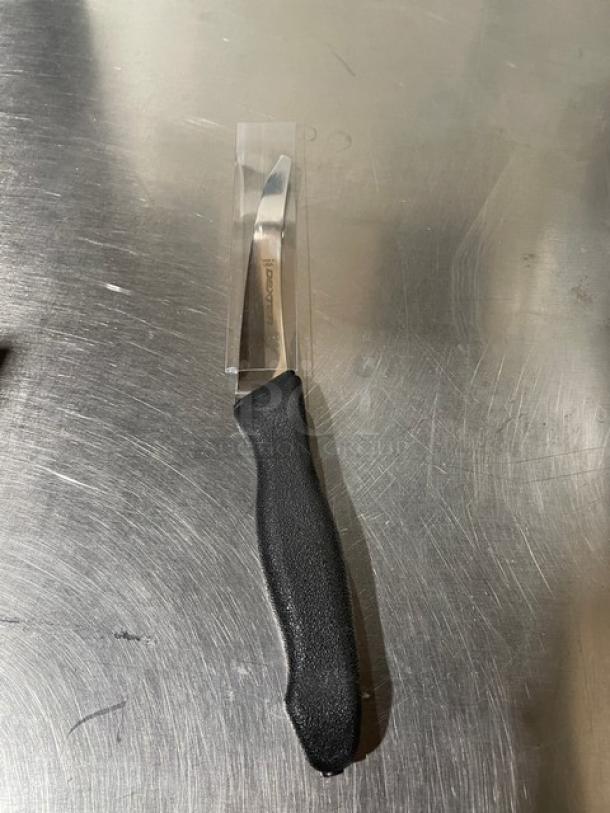 Dexter Russell Prodex 6" boning knife, model PDSH131-6ST, stainless steel, curved semi-flex blade, black grip handle. New condition.