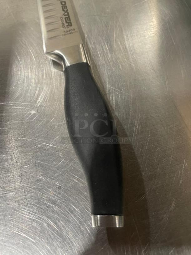 Dexter Russell I-Cut Pro 12" slicing knife, model 30409, new, duo-edge, stainless steel, black grip handle.