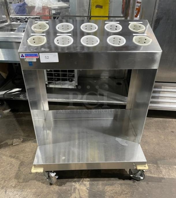 Atlas Metal TC-2-S stainless steel tray and silver cart with open style, on casters, multiple cup holder slots.
