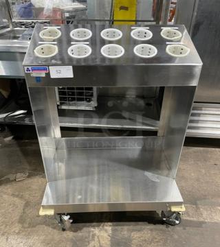 Atlas Metal TC-2-S stainless steel tray and silver cart with open style, on casters, multiple cup holder slots.