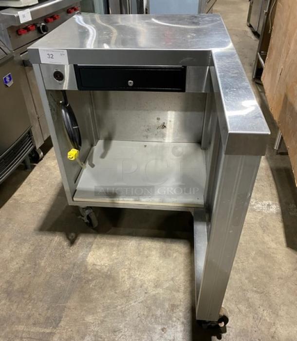 Servolift model 503-1R stainless steel refrigerated cold well merchandiser on casters, electric powered, 120V, one phase, in good condition.