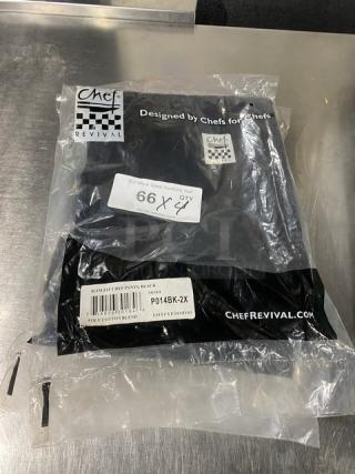 Chef Revival black poly/cotton blend 2X slim fit chef pants, model P014BK-2X, in new condition, labeled packaging visible.