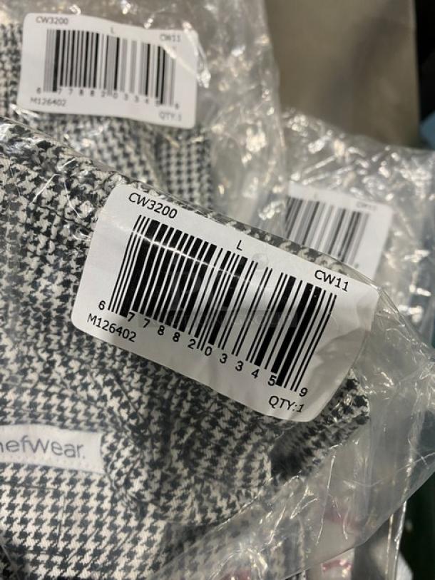 Chefwear CW3200-CW11 Black & White Chef Pants, size L, in original packaging with labels. New condition.