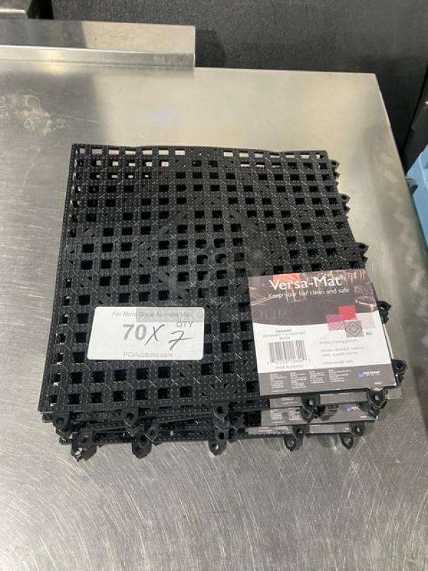 San Jamar Versa-Mat Series black interlocking bar mat, model VM5280BK, 1' x 1', new condition, lot of 7 mats.