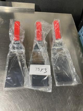 NEW Dexter Russell 8"x3" stainless steel turner, model 31989R, with red grip handle, in original packaging.