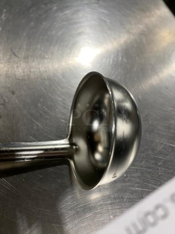 NEW Polar Ware stainless steel 4 oz ladle, commercial-grade, pristine condition, reflective finish.