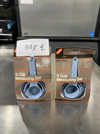 Foley 5 Cup Measuring Set, Model 0255036, blue, new condition, in original packaging. Includes tag "Dishwasher Safe".