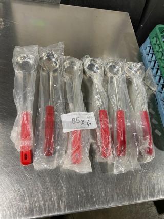 NEW ABC Prestige Series Portion Control Spoon, Model PPG-2-S, stainless steel, red handle, sealed packaging, quantity 6.