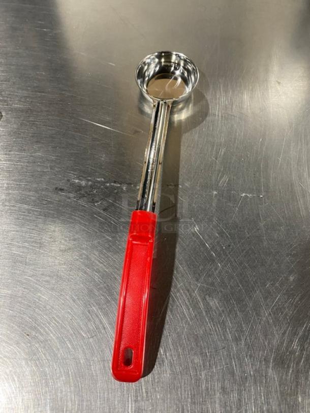 NEW ABC Prestige Series stainless steel portion control spoon, Model PPG2S, with red handle, in excellent condition.