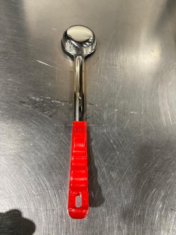 NEW ABC Prestige Series stainless steel portion control spoon, Model PPG-2-S, with red handle, mint condition.