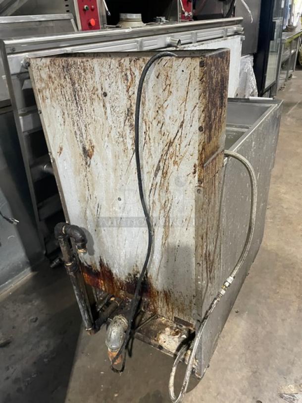 Anets GPC18 stainless steel gas pasta cooker, used condition, with back splash and legs. Model SN: G13KB055046, 115V, 1 phase.