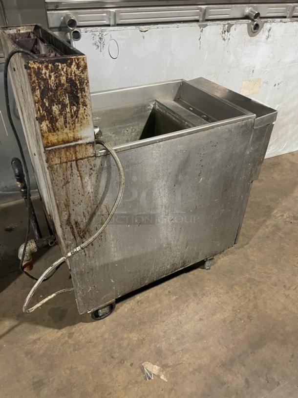 Anets GPC18 stainless steel natural gas pasta cooker with backsplash, on legs, visible wear, suitable for commercial use.