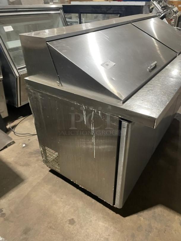 Atosa Mega Top Series 3-Door refrigerated food prep table, stainless steel, model MSF8308GR, on casters, electric.