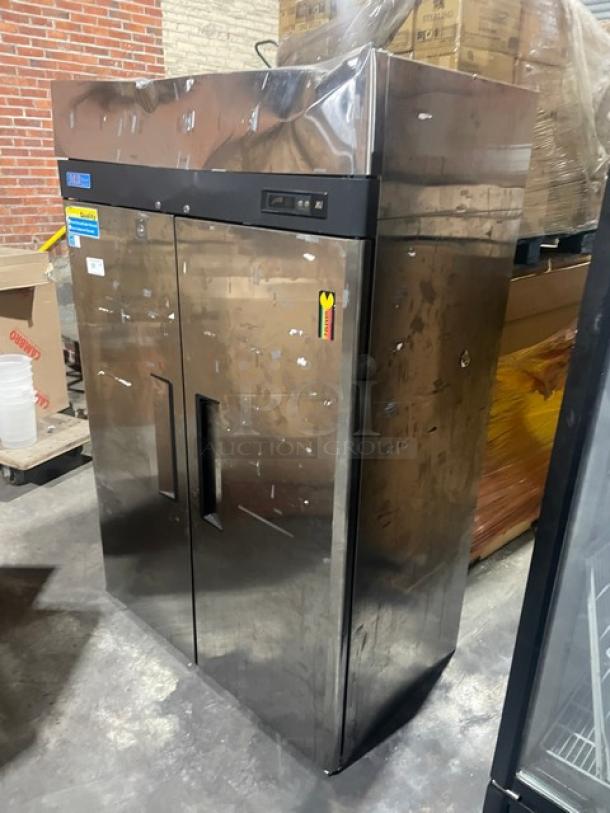 Turbo Air M3 Series commercial stainless steel 2-door reach-in freezer, Model M3F47-2, Energy Star certified, with poly-coated racks.