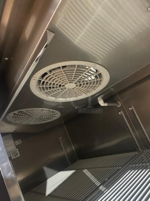 Turbo Air M3 Series stainless steel reach-in freezer interior, model M3F47-2, with poly coated wire racks and vents.