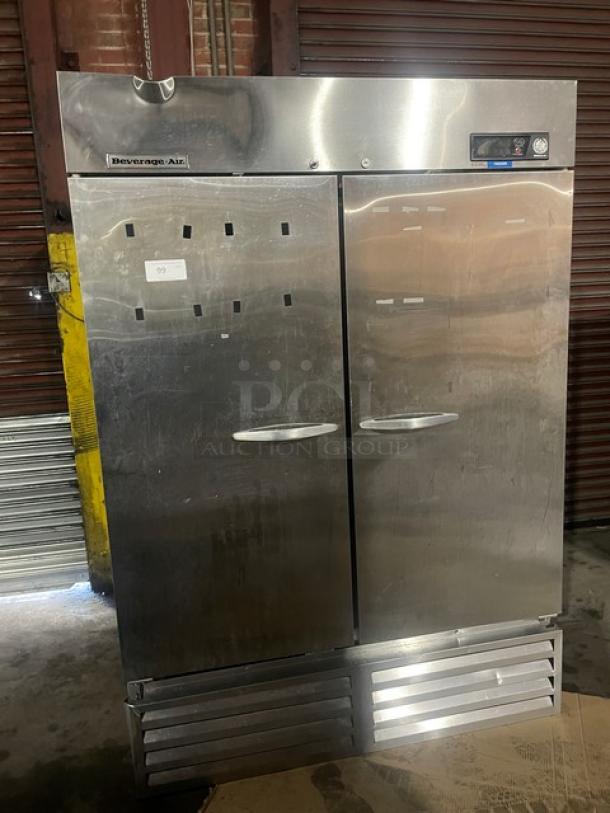 Beverage-Air stainless steel 2-door reach-in freezer, Model KF48-1AS, with poly coated racks, 115V 1 Phase, excellent condition.