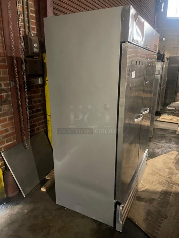 Beverage-Air stainless steel 2-door reach-in freezer, model KF48-1AS, with poly coated racks. Electric, 115V, 1 phase.