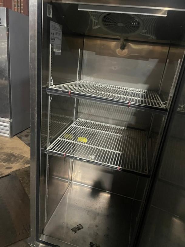Turbo Air M3F24-1 commercial stainless steel single-door reach-in freezer, Energy Star certified, with poly-coated racks and casters.